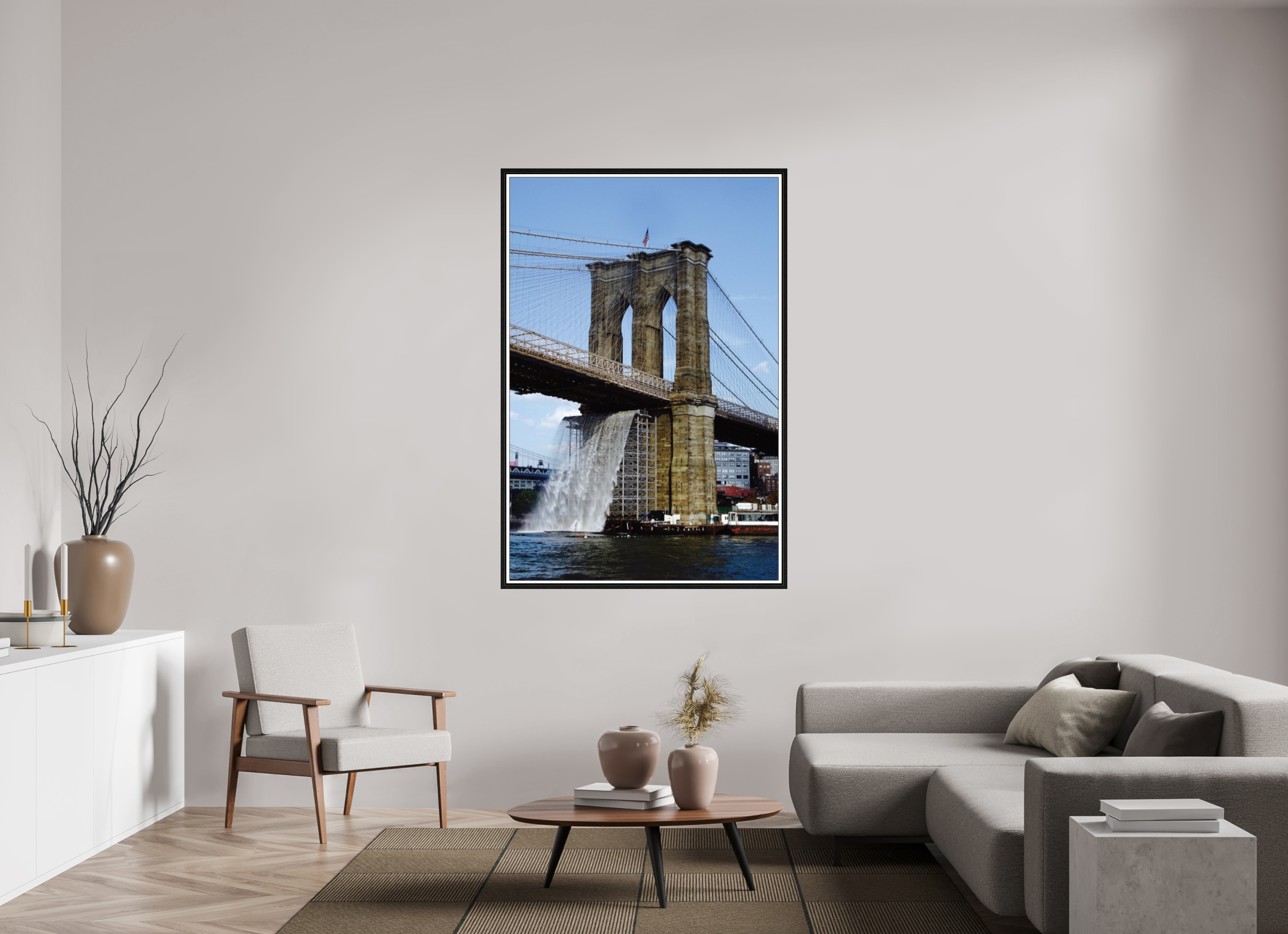 43 x 63.9″, Floater Frame Waterfall Brooklyn Bridge