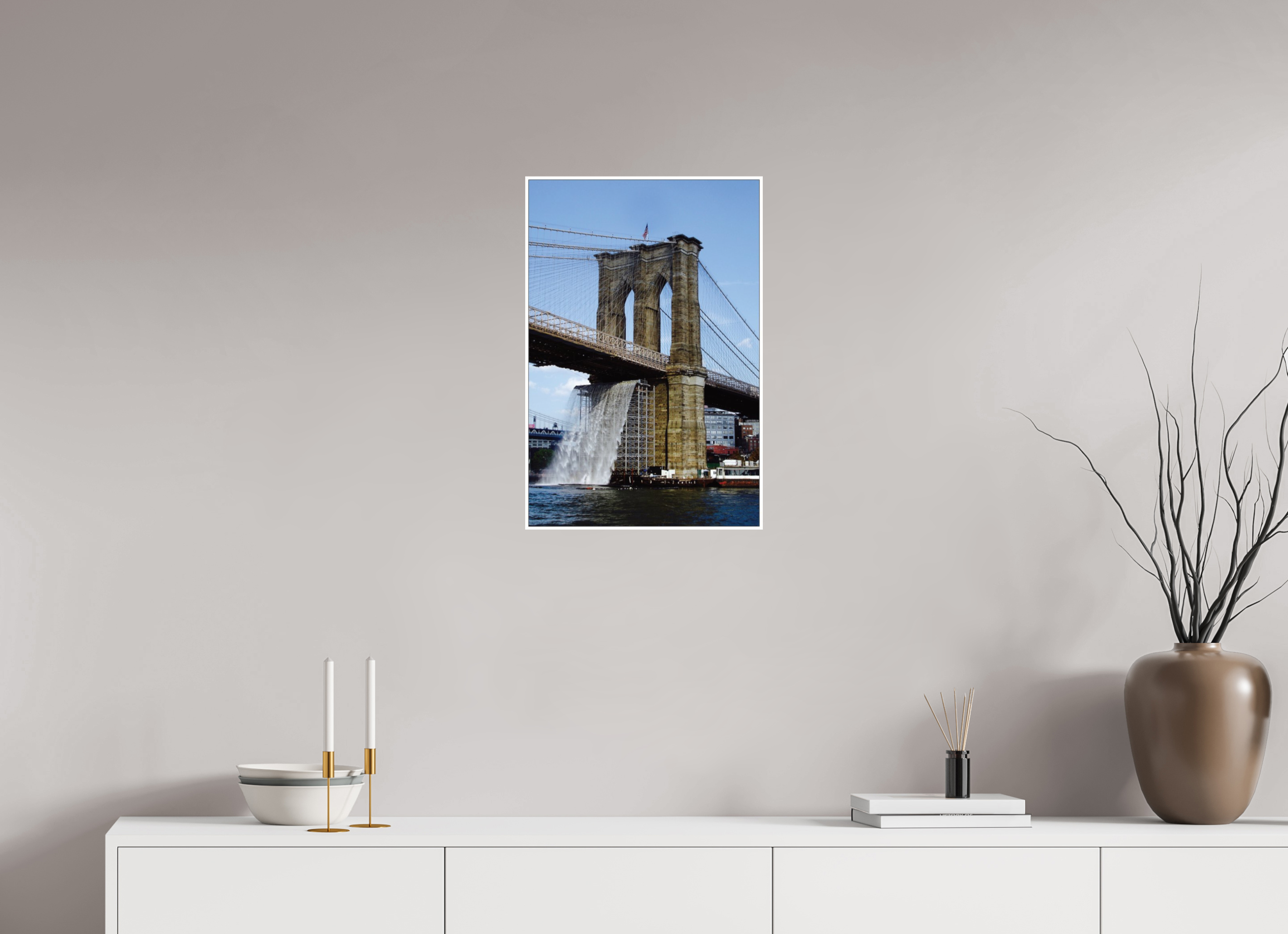 16 x 23.8″, Photo Print Under Acrylic Glass Waterfall Brooklyn Bridge