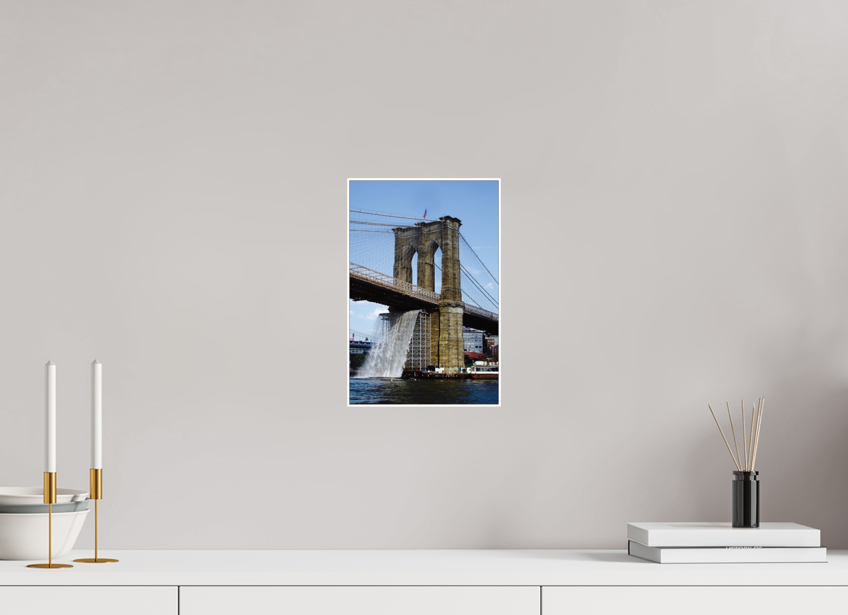 8 x 11.9″, Photo Print Under Acrylic Glass Waterfall Brooklyn Bridge