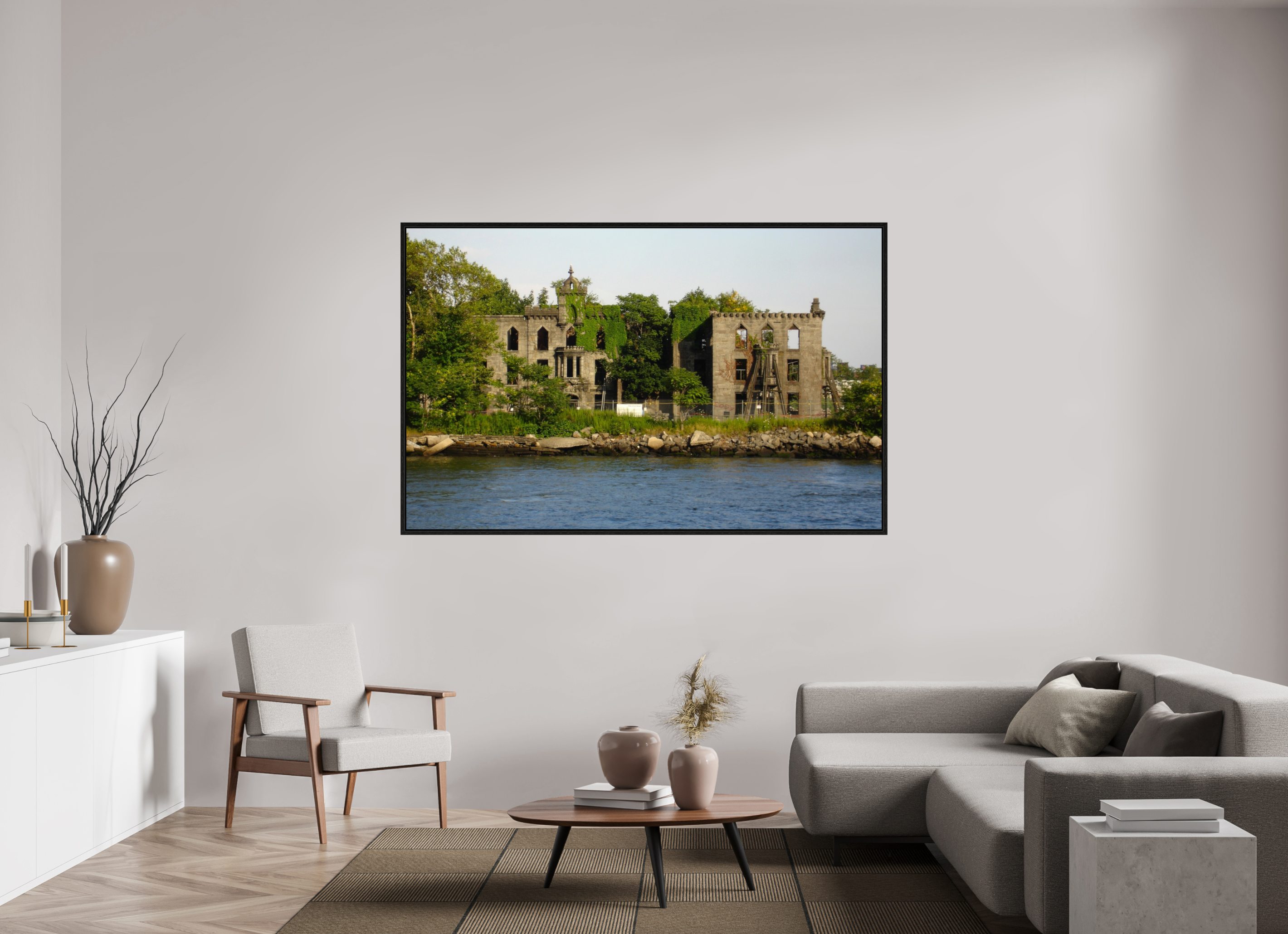 74.2 x 47″, Floater Frame Abandoned Sanitarian