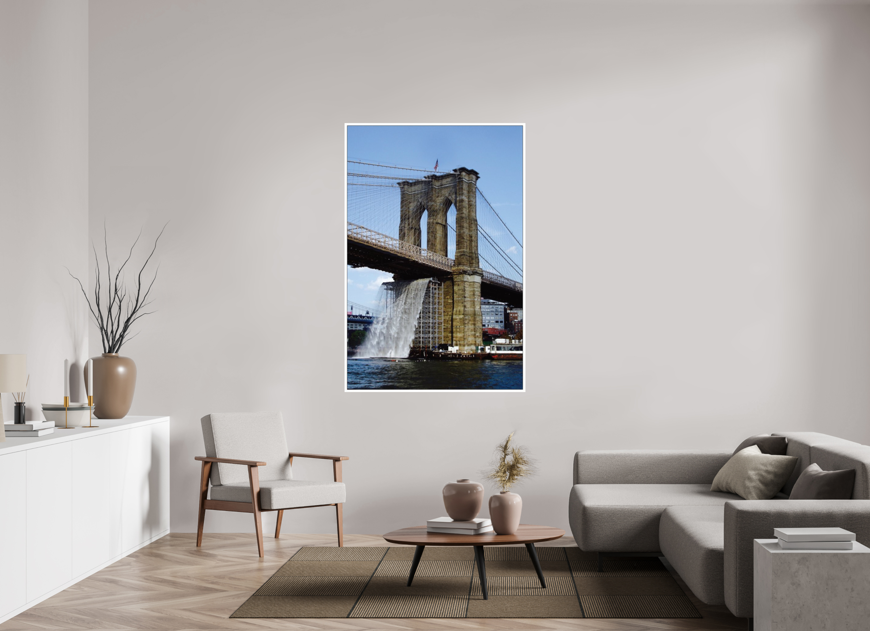 43 x 63.9″, Photo Print Under Acrylic Glass Waterfall Brooklyn Bridge
