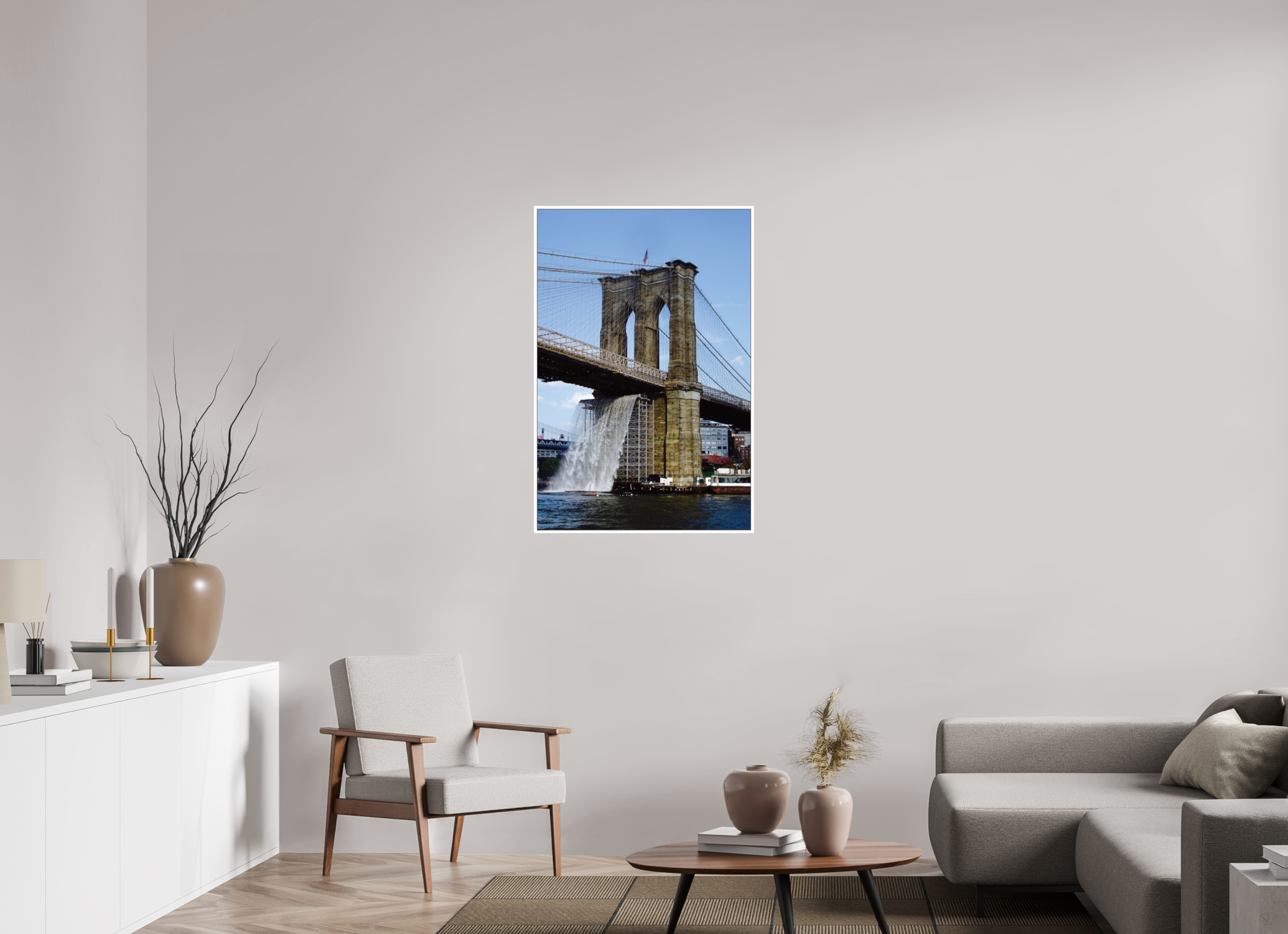 28 x 41.6″, Photo Print Under Acrylic Glass Waterfall Brooklyn Bridge