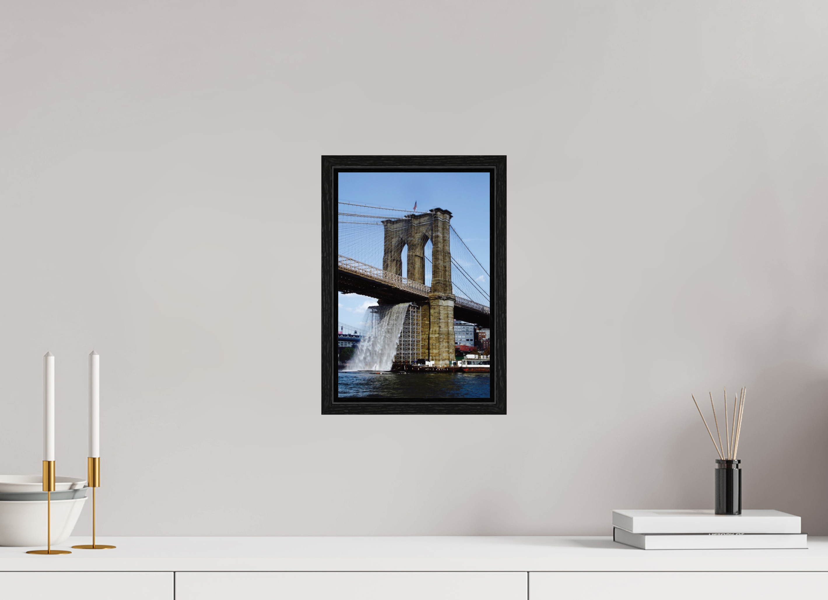 8 x 11.9″, Floater Frame Waterfall Brooklyn Bridge