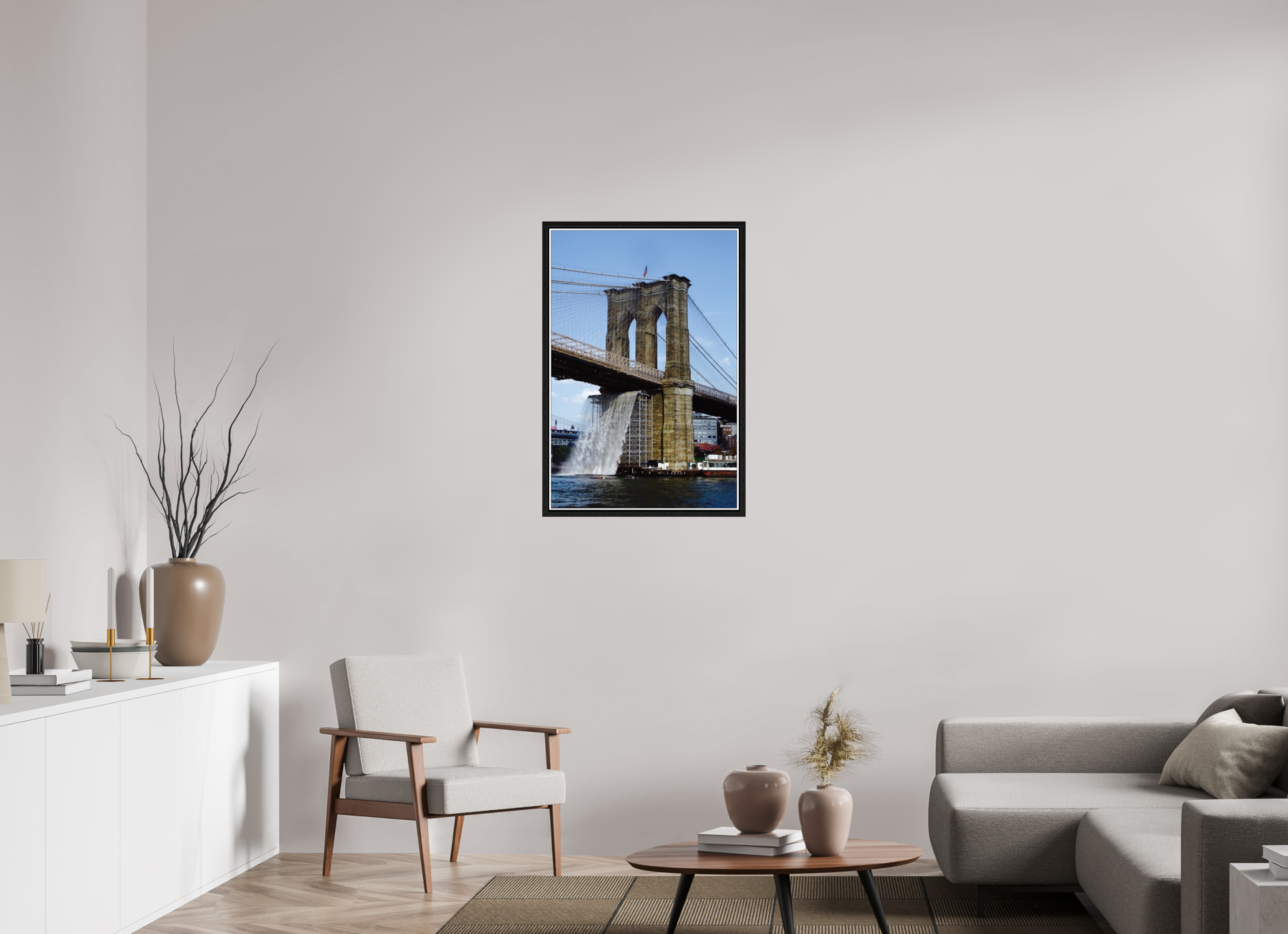 24 x 35.7″, Floater Frame Waterfall Brooklyn Bridge