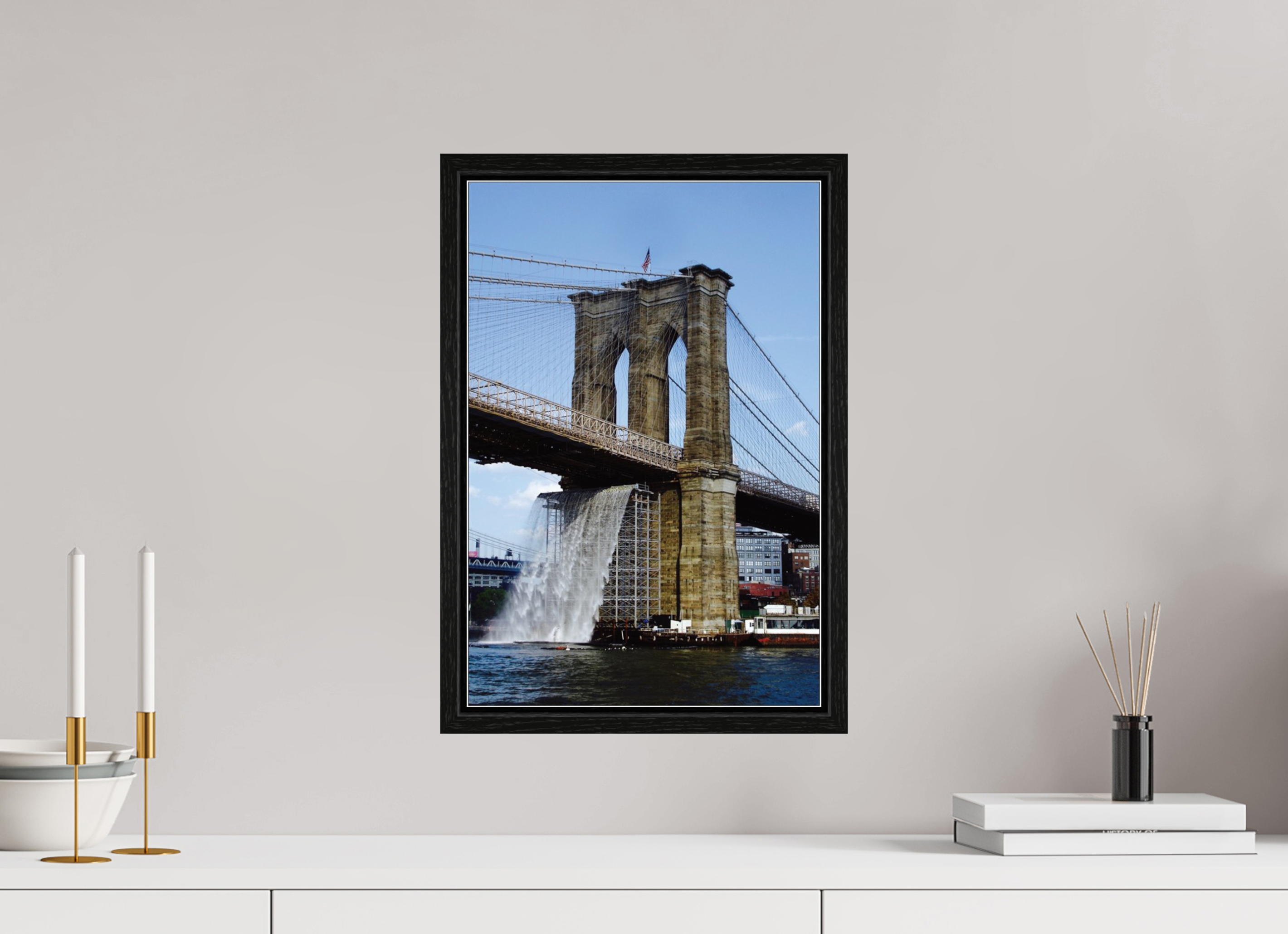 12 x 17.8″, Floater Frame Waterfall Brooklyn Bridge
