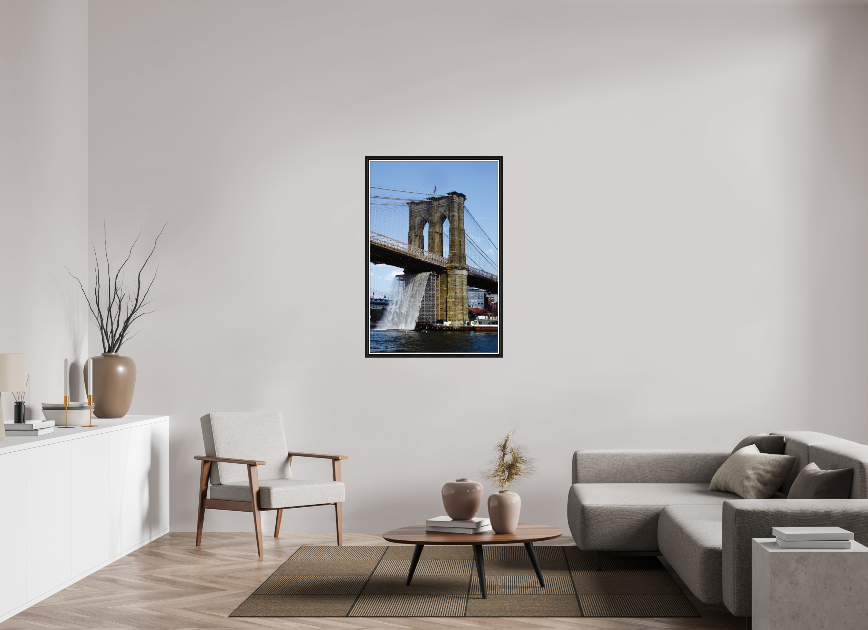 31 x 46.1″, Floater Frame Waterfall Brooklyn Bridge