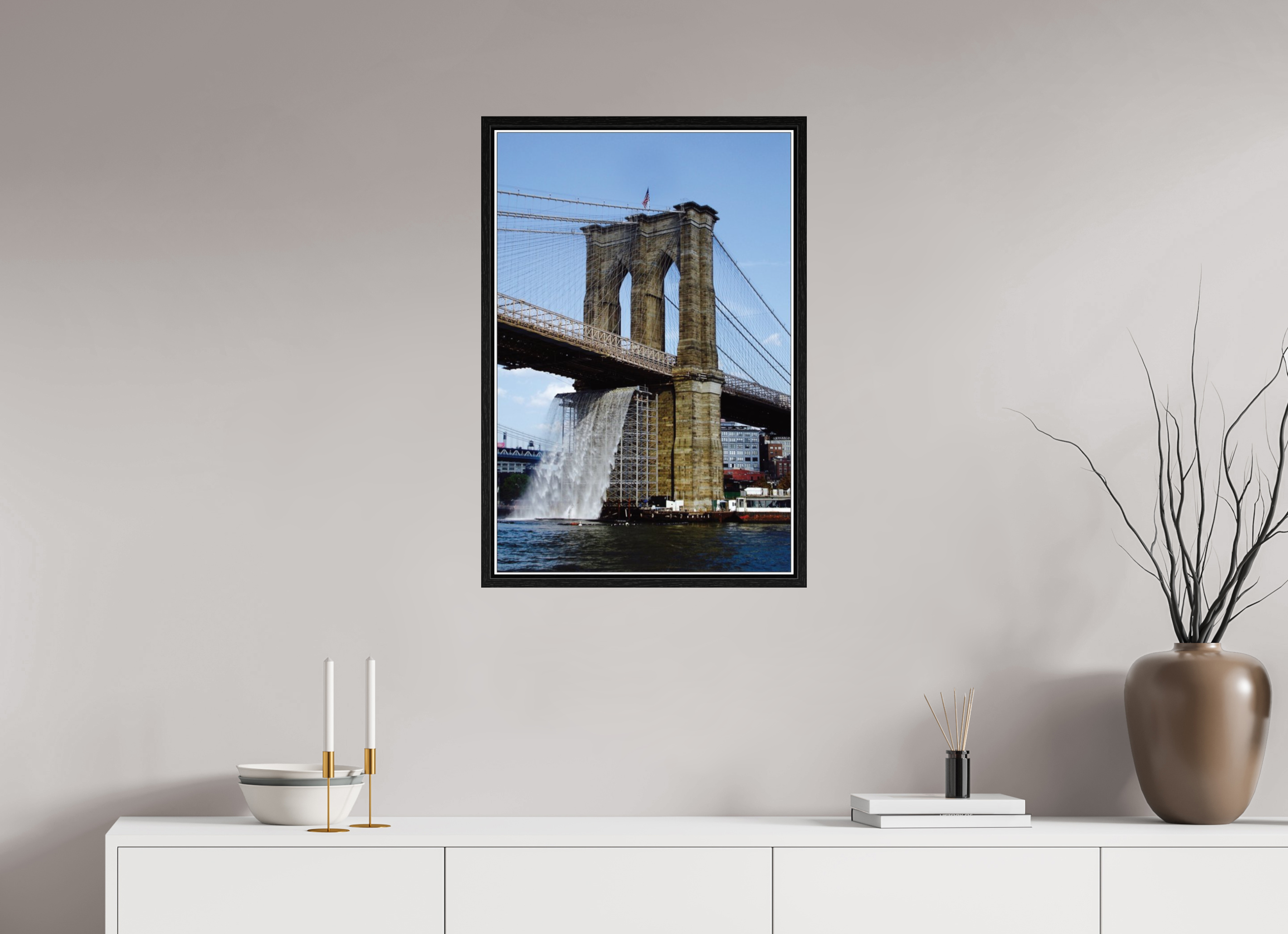 20 x 29.7″, Floater Frame Waterfall Brooklyn Bridge